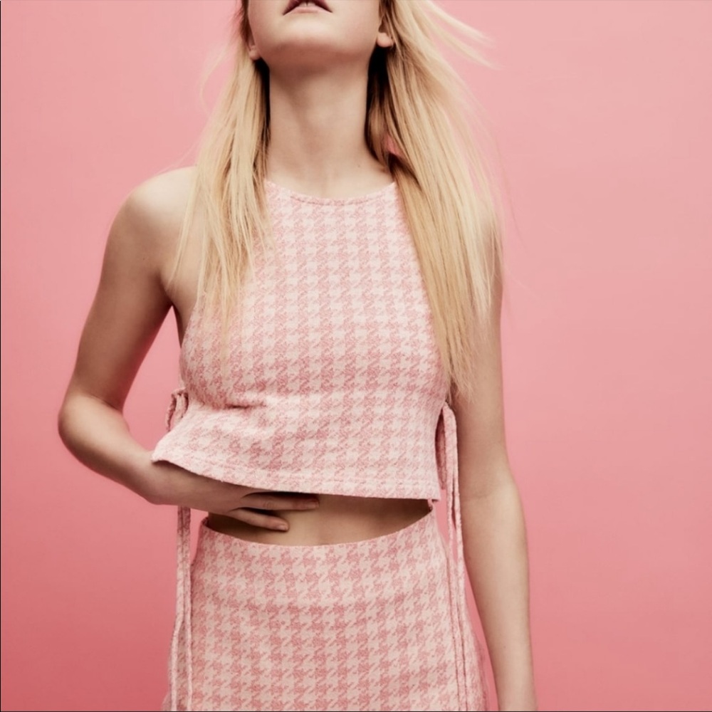 Pink crop houndstooth crop set - NWT